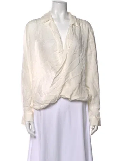 Pre-owned L'agence Silk V-neck Blouse In Neutrals
