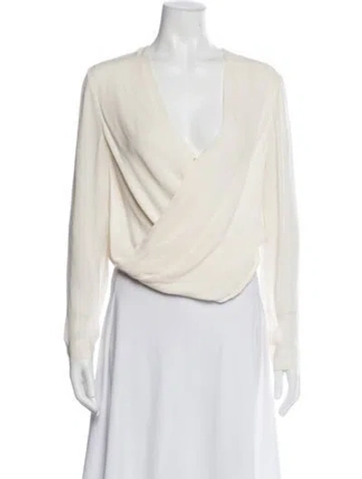 Pre-owned L'agence Silk V-neck Blouse In Neutrals