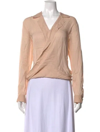 Pre-owned L'agence Silk V-neck Blouse In Neutrals