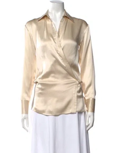 Pre-owned L'agence Silk V-neck Blouse In Neutrals