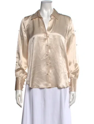 Pre-owned L'agence Silk V-neck Blouse In Neutrals