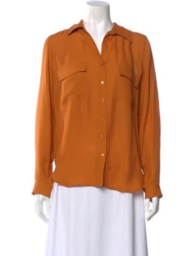 Pre-owned L'agence Silk V-neck Blouse In Orange