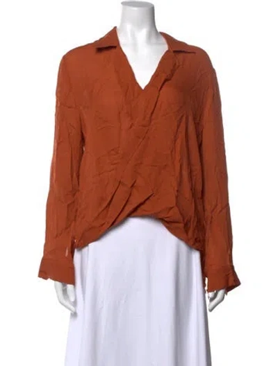 Pre-owned L'agence Silk V-neck Blouse In Orange