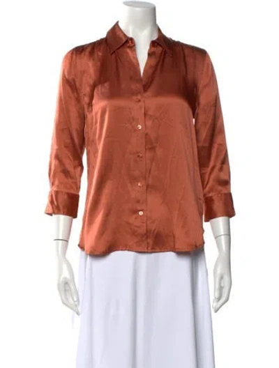 Pre-owned L'agence Silk V-neck Blouse In Orange
