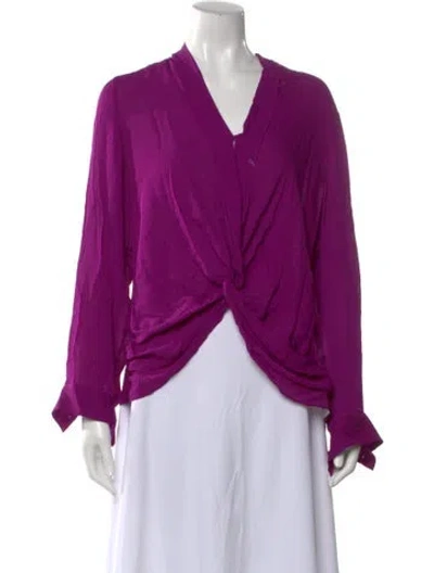 Pre-owned L'agence Silk V-neck Blouse In Purple