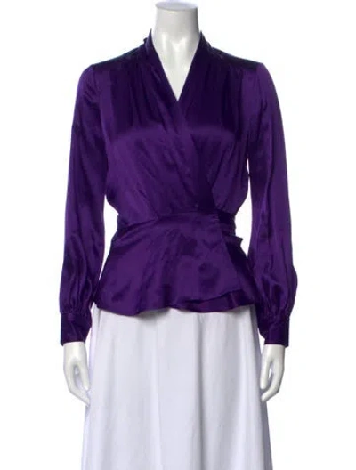 Pre-owned L'agence Silk V-neck Blouse In Purple