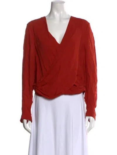 Pre-owned L'agence Silk V-neck Blouse In Red