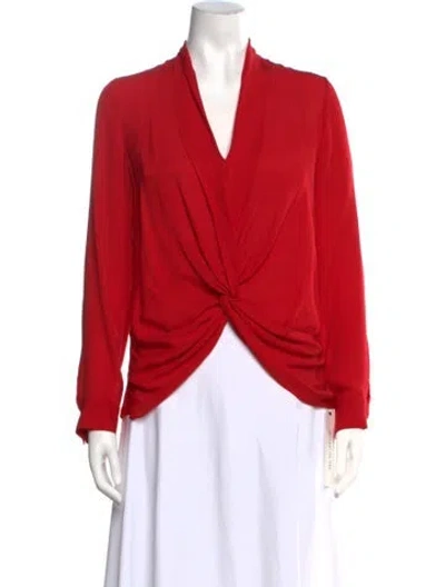 Pre-owned L'agence Silk V-neck Blouse In Red