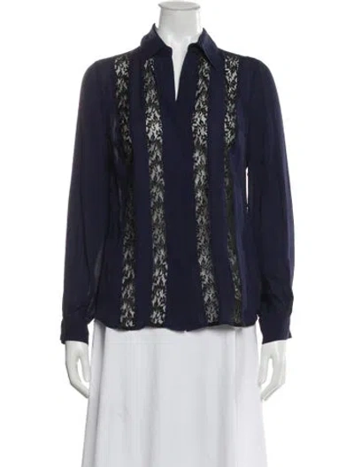 Pre-owned L'agence Silk V-neck Blouse W/ Tags In Blue