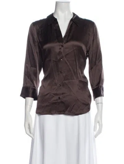 Pre-owned L'agence Silk V-neck Blouse W/ Tags In Brown