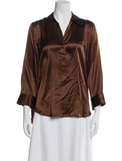 Pre-owned L'agence Silk V-neck Blouse W/ Tags In Brown