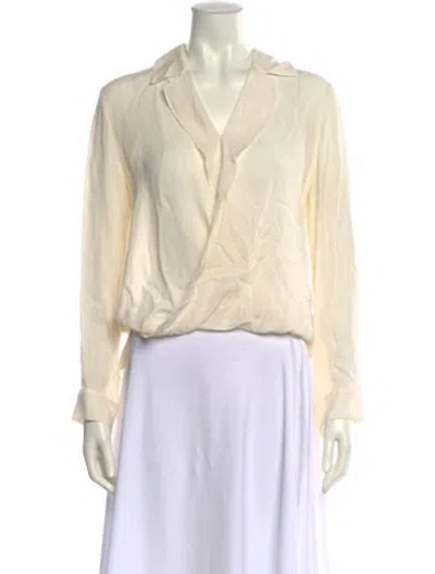 Pre-owned L'agence Silk V-neck Blouse In White