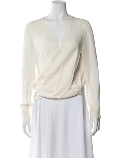Pre-owned L'agence Silk V-neck Blouse In White