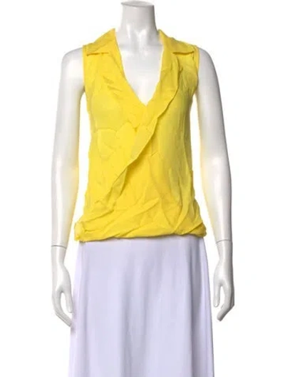 Pre-owned L'agence Silk V-neck Blouse In Yellow