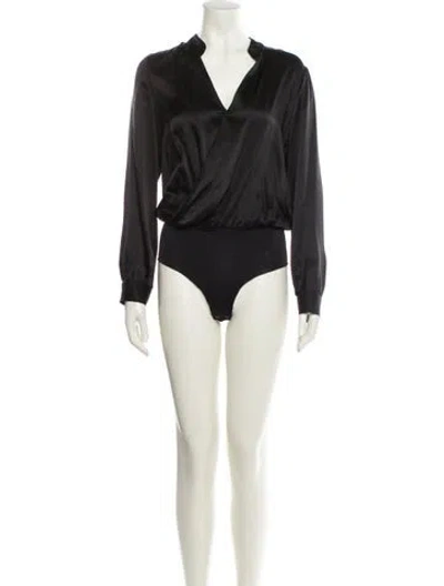 Pre-owned L'agence Silk V-neck Bodysuit In Black