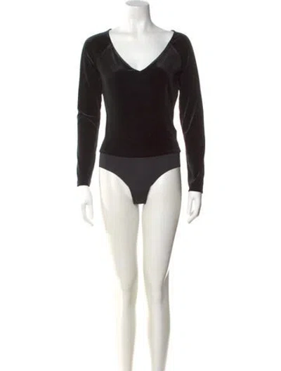 Pre-owned L'agence Silk V-neck Bodysuit In Black
