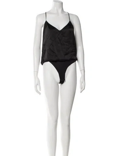 Pre-owned L'agence Silk V-neck Bodysuit In Black