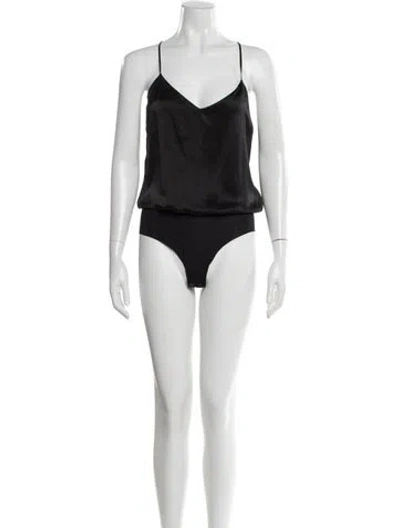Pre-owned L'agence Silk V-neck Bodysuit In Black