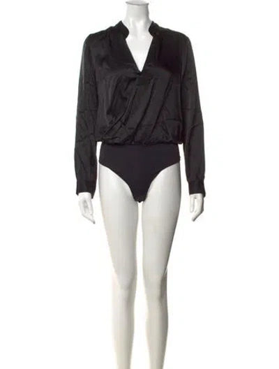 Pre-owned L'agence Silk V-neck Bodysuit In Black