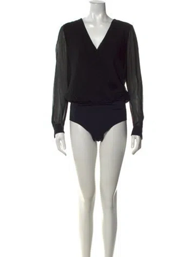 Pre-owned L'agence Silk V-neck Bodysuit In Black