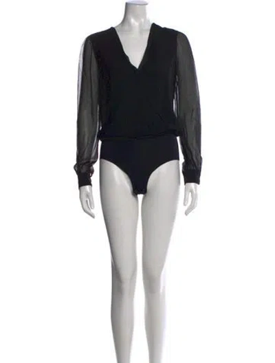 Pre-owned L'agence Silk V-neck Bodysuit In Black