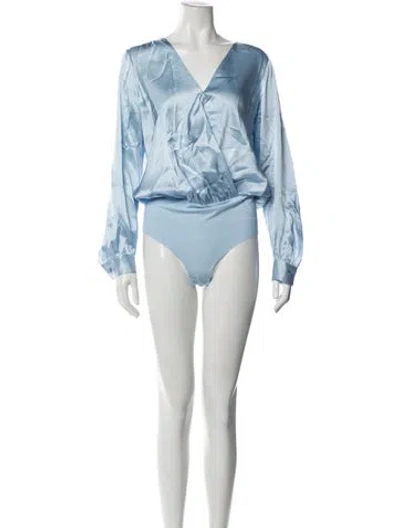 Pre-owned L'agence Silk V-neck Bodysuit In Blue