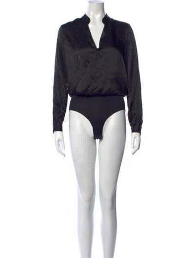 Pre-owned L'agence Silk V-neck Bodysuit In Blue