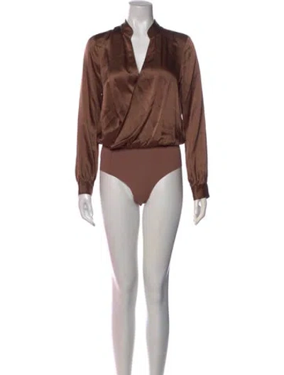 Pre-owned L'agence Silk V-neck Bodysuit In Brown