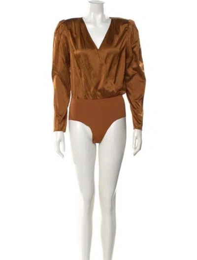Pre-owned L'agence Silk V-neck Bodysuit In Brown