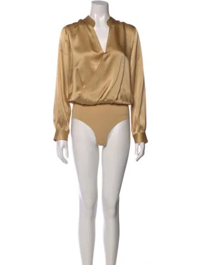 Pre-owned L'agence Silk V-neck Bodysuit In Brown