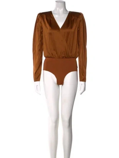 Pre-owned L'agence Silk V-neck Bodysuit In Brown