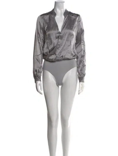 Pre-owned L'agence Silk V-neck Bodysuit In Gray