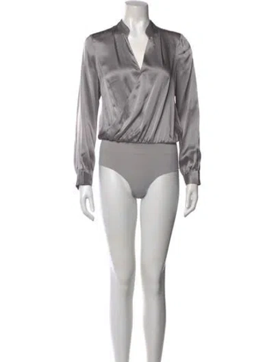 Pre-owned L'agence Silk V-neck Bodysuit In Gray