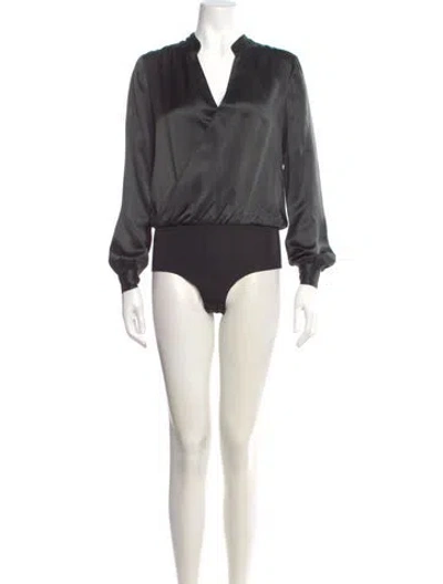 Pre-owned L'agence Silk V-neck Bodysuit In Gray