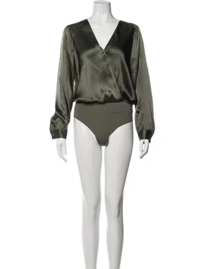 Pre-owned L'agence Silk V-neck Bodysuit In Gray