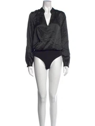 Pre-owned L'agence Silk V-neck Bodysuit In Green