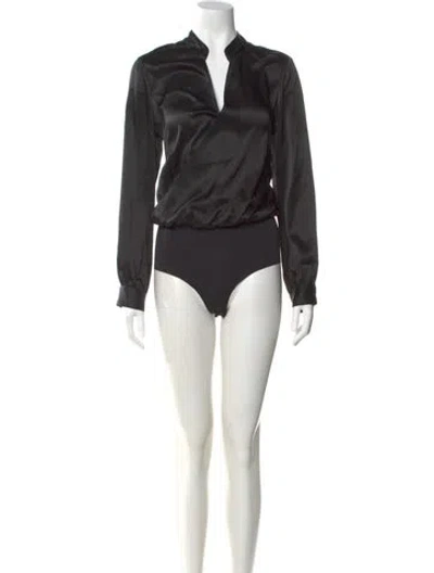 Pre-owned L'agence Silk V-neck Bodysuit In Green