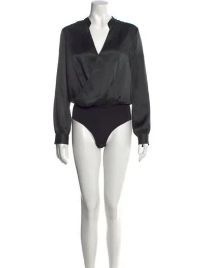 Pre-owned L'agence Silk V-neck Bodysuit In Green
