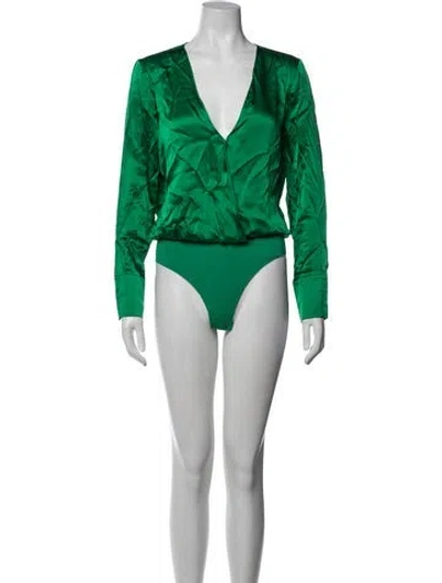 Pre-owned L'agence Silk V-neck Bodysuit In Green