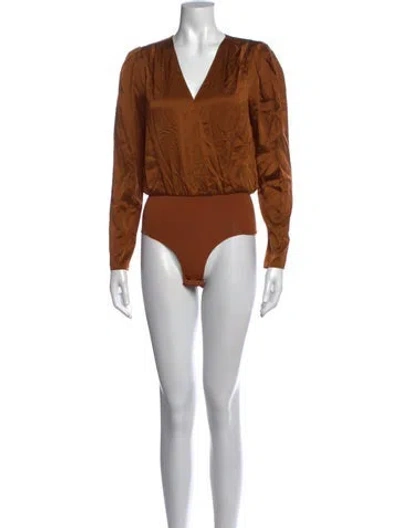 Pre-owned L'agence Silk V-neck Bodysuit In Orange