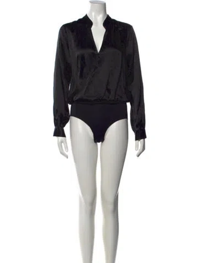 Pre-owned L'agence Silk V-neck Bodysuit W/ Tags In Black