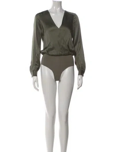 Pre-owned L'agence Silk V-neck Bodysuit W/ Tags In Green