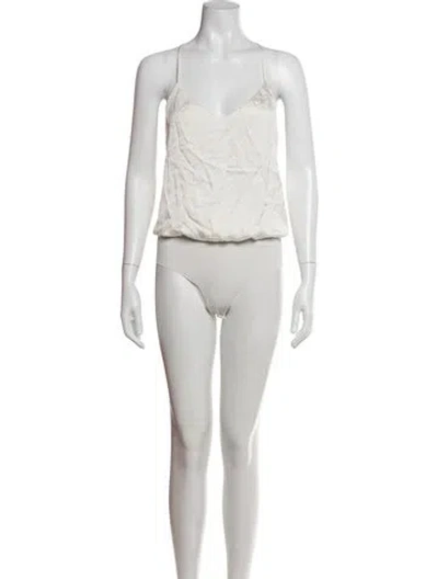 Pre-owned L'agence Silk V-neck Bodysuit In White