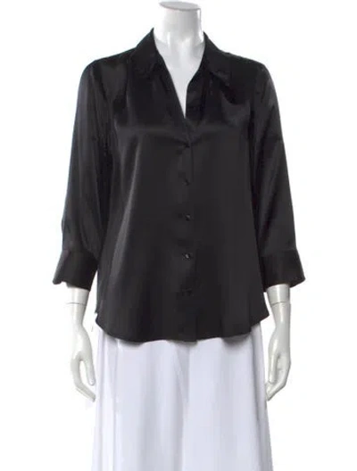 Pre-owned L'agence Silk V-neck Button-up Top In Black