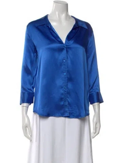 Pre-owned L'agence Silk V-neck Button-up Top In Blue