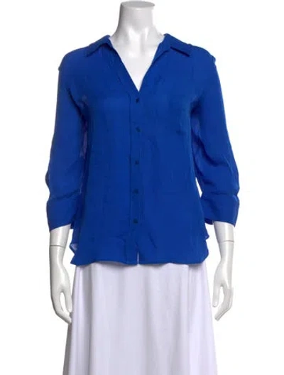 Pre-owned L'agence Silk V-neck Button-up Top In Blue