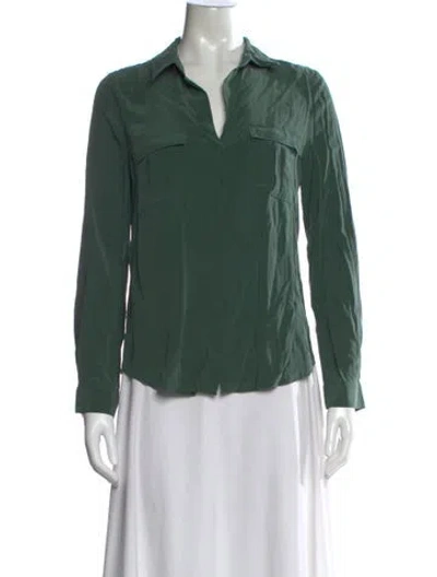 Pre-owned L'agence Silk V-neck Button-up Top In Green