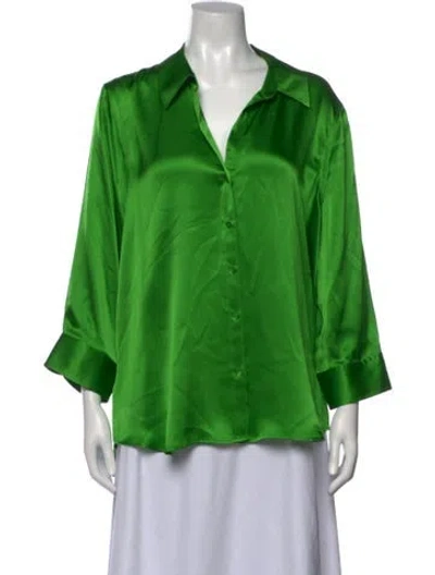 Pre-owned L'agence Silk V-neck Button-up Top In Green