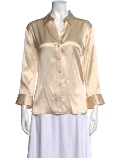 Pre-owned L'agence Silk V-neck Button-up Top In Neutral