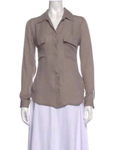 Pre-owned L'agence Silk V-neck Button-up Top In Neutral